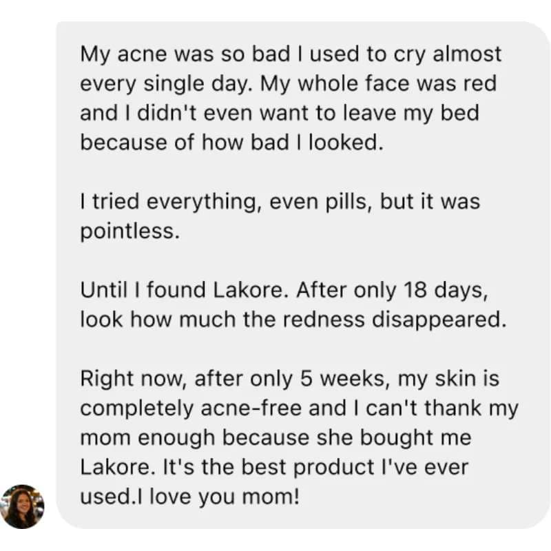 Parent review: teen acne before and after using Lakore for 3 weeks